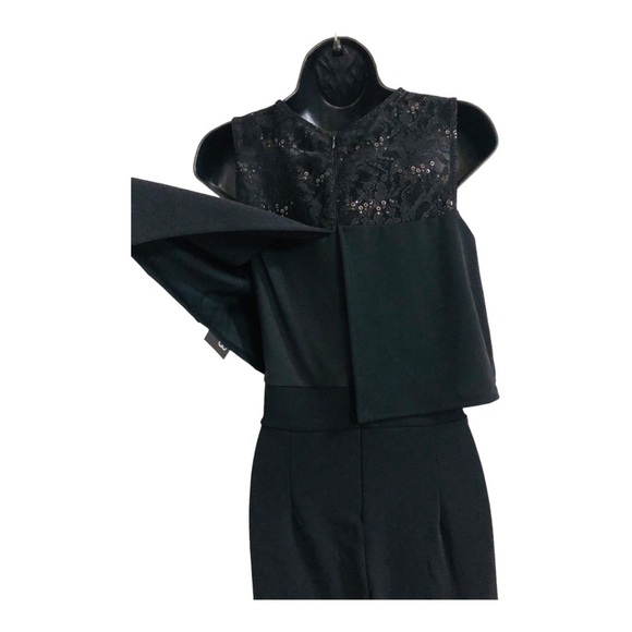Black lace sequin peplum overlay swing top sleeveless jumpsuit size 6 new - Picture 5 of 16